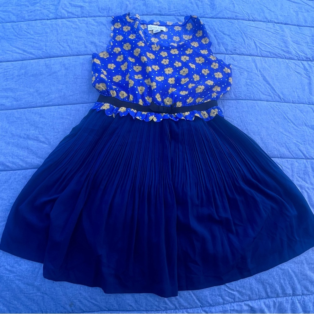 Isani for Target Blue/Yellow Floral Dress Bow Waistband Pleated Skirt Size M